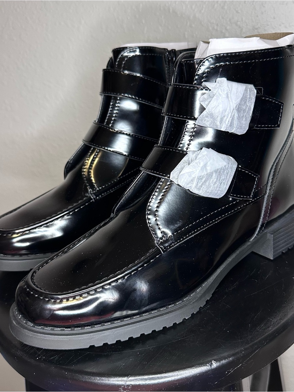Black Ankle Boots with Buckles, Size 11